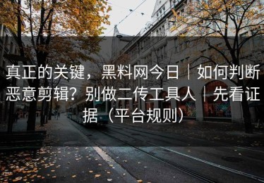 真正的关键，黑料网今日｜如何判断恶意剪辑？别做二传工具人｜先看证据（平台规则）
