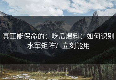 真正能保命的：吃瓜爆料：如何识别水军矩阵？立刻能用