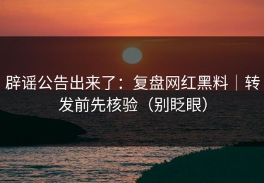 辟谣公告出来了：复盘网红黑料｜转发前先核验（别眨眼）