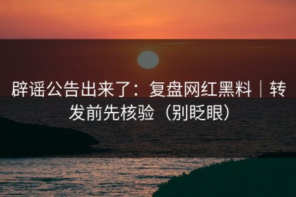 辟谣公告出来了：复盘网红黑料｜转发前先核验（别眨眼）