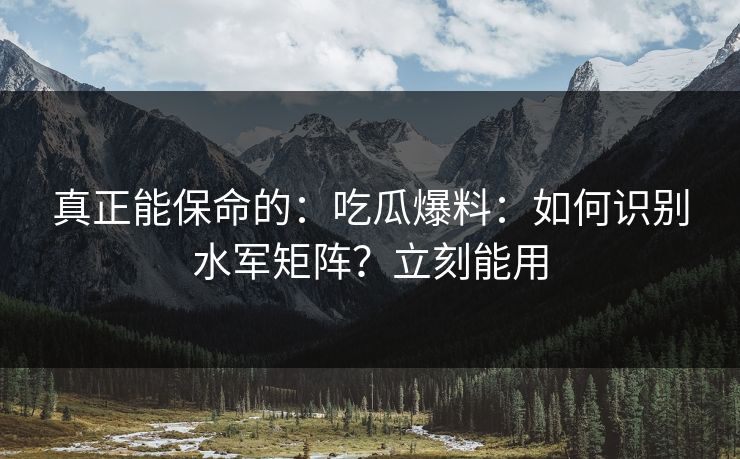 真正能保命的：吃瓜爆料：如何识别水军矩阵？立刻能用