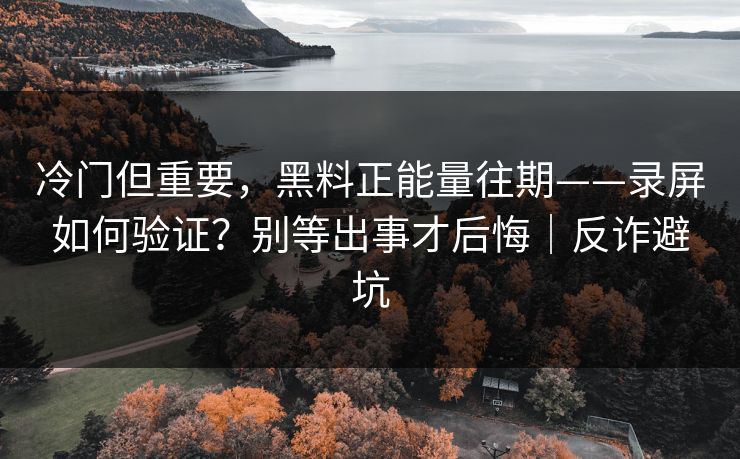 冷门但重要，黑料正能量往期——录屏如何验证？别等出事才后悔｜反诈避坑
