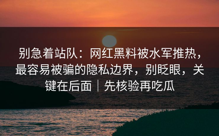 别急着站队：网红黑料被水军推热，最容易被骗的隐私边界，别眨眼，关键在后面｜先核验再吃瓜