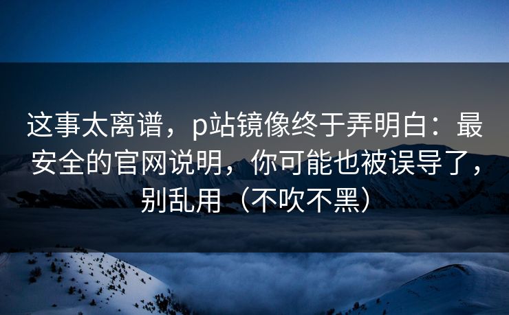 这事太离谱，p站镜像终于弄明白：最安全的官网说明，你可能也被误导了，别乱用（不吹不黑）
